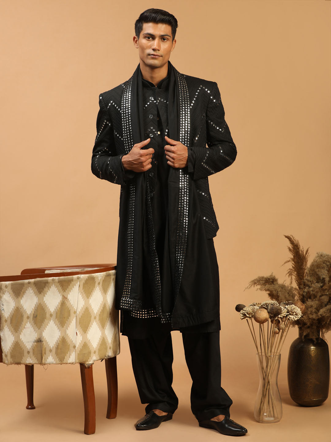 Shrestha By Vastramay Men's Black Viscose Ethnic Combo Set - Distacart