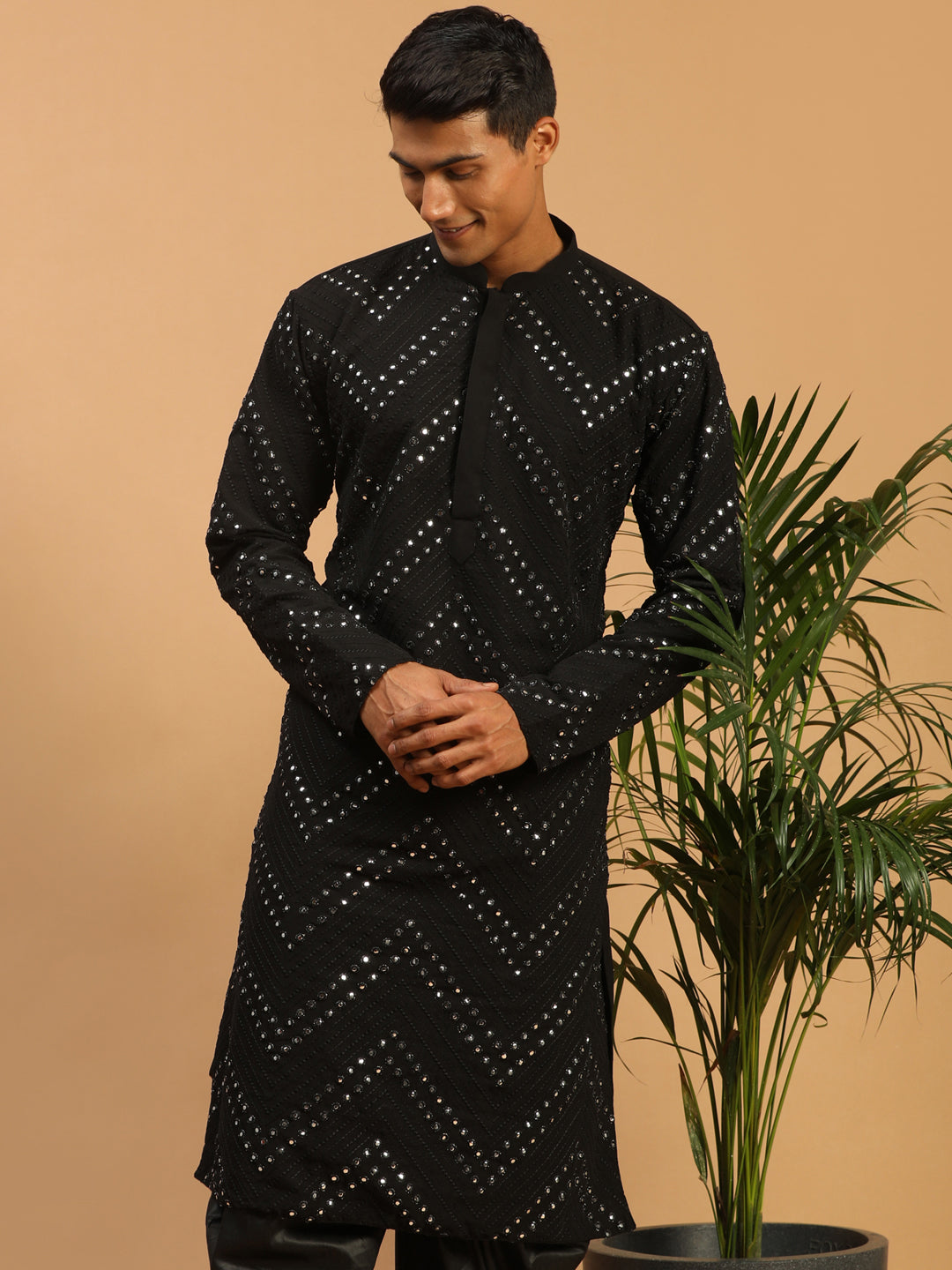 Shrestha By Vastramay Men's Black Georgette Kurta - Distacart