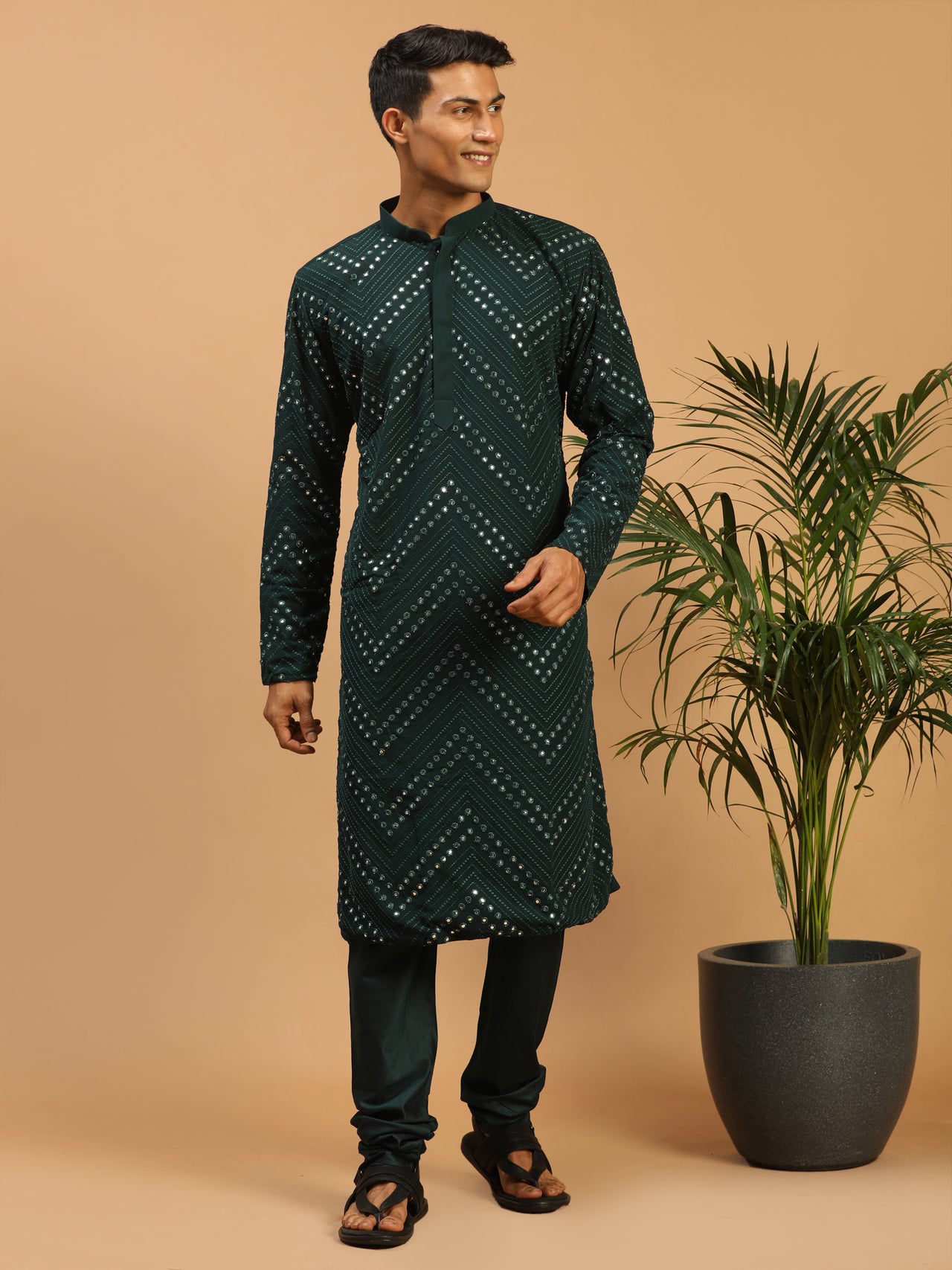 Shrestha By Vastramay Men's Green Georgette Kurta Pyjama Set - Distacart