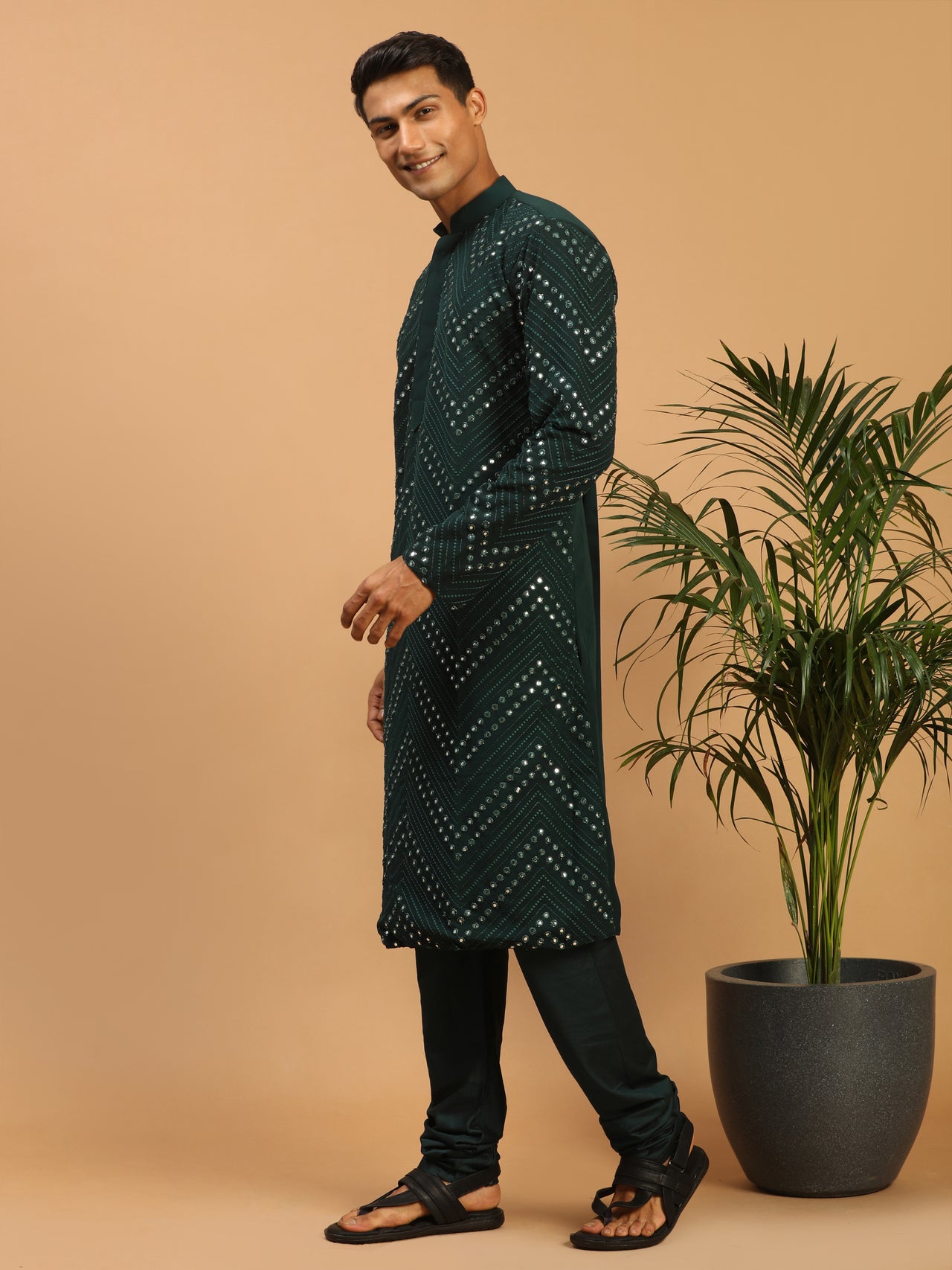 Shrestha By Vastramay Men's Green Georgette Kurta Pyjama Set - Distacart