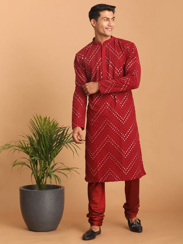 Shrestha by Vastramay Men's Maroon Georgette Kurta Pyjama Set - Distacart