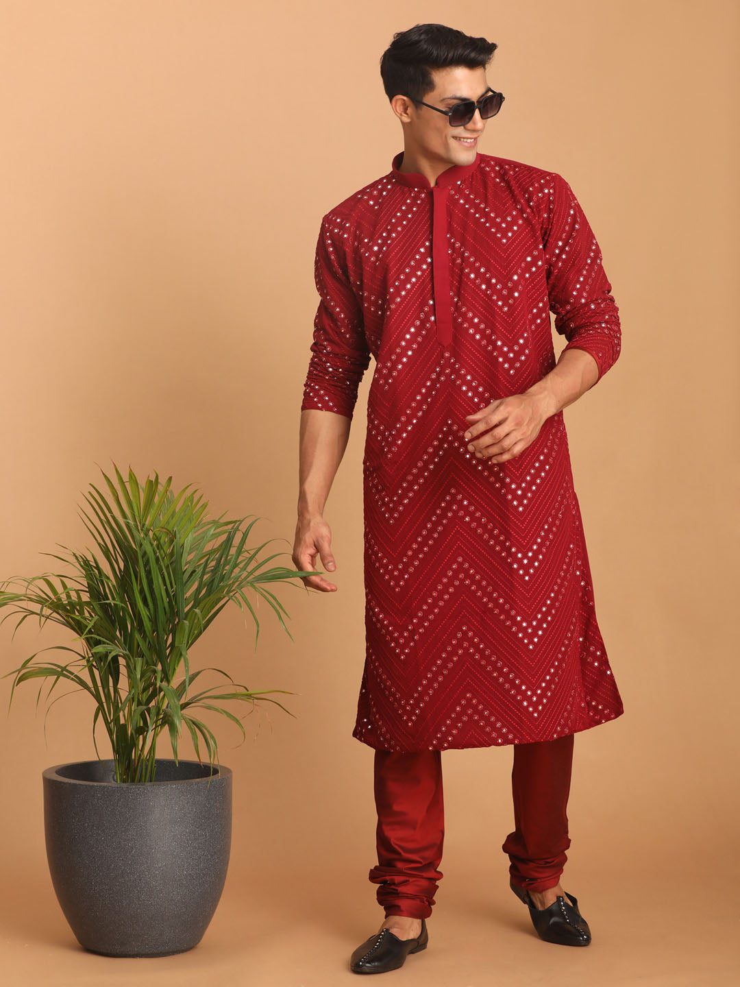 Shrestha by Vastramay Men's Maroon Georgette Kurta Pyjama Set - Distacart