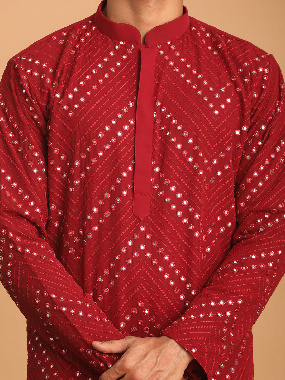 Shrestha by Vastramay Men's Maroon Georgette Kurta Pyjama Set - Distacart
