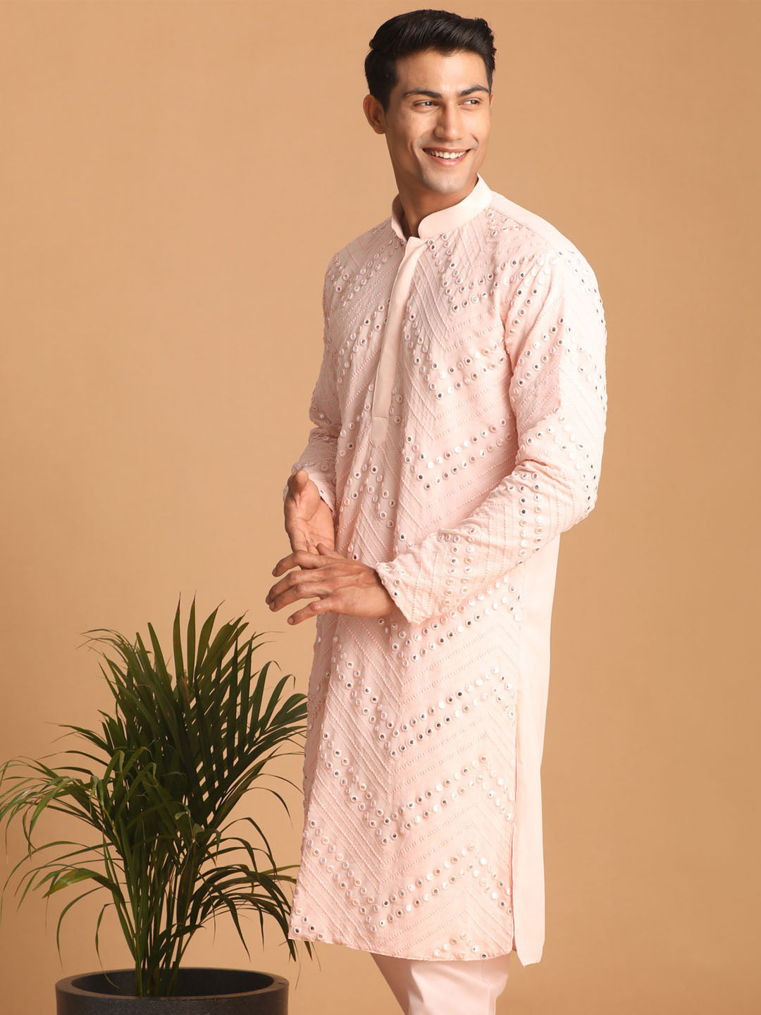 Shrestha by Vastramay Men's Pink Georgette Kurta Pyjama Set - Distacart