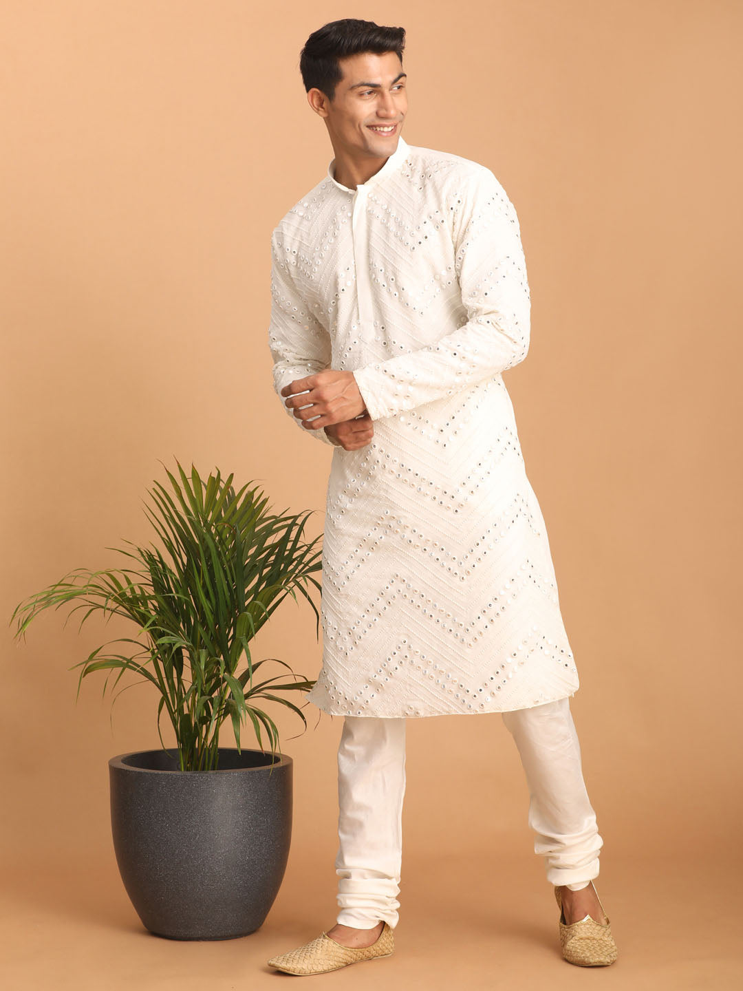 Shrestha by Vastramay Men's White Georgette Kurta Pyjama Set - Distacart
