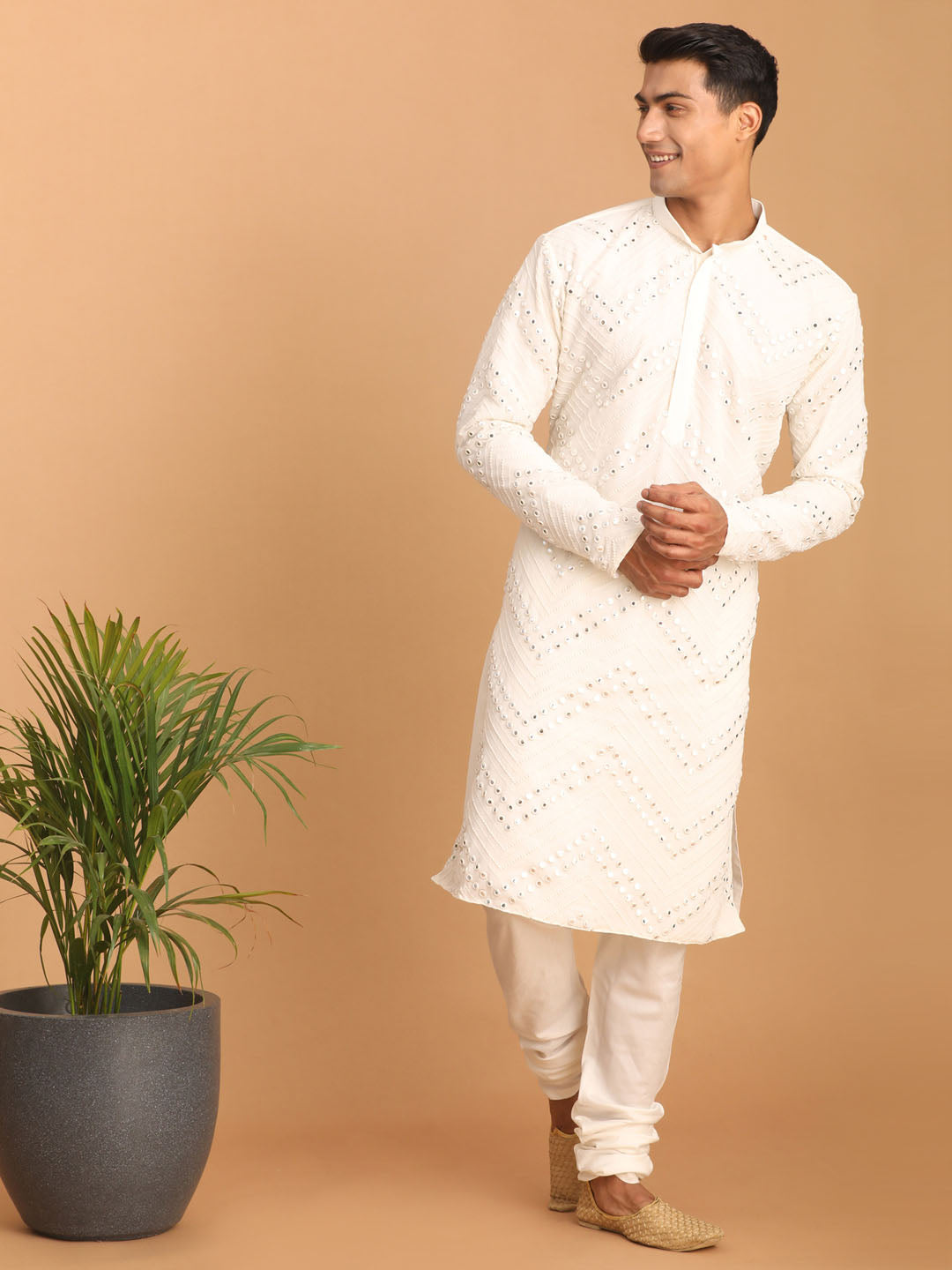 Shrestha by Vastramay Men's White Georgette Kurta Pyjama Set - Distacart