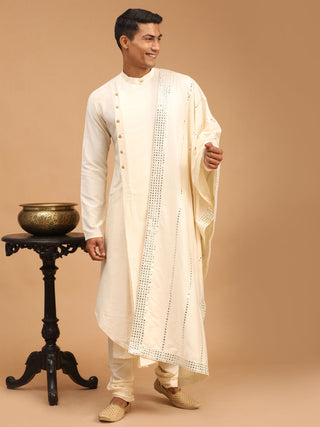 Shrestha by Vastramay Men's Cream Viscose Blend Kurta Pyjama Set With Dupatta - Distacart