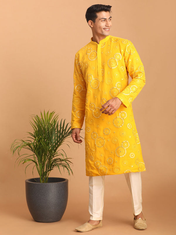 Shrestha by Vastramay Men's Yellow Georgette Kurta - Distacart