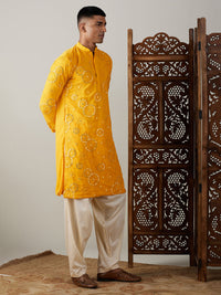 Thumbnail for Shrestha by Vastramay Men's Yellow Georgette Kurta And Patiala Set - Distacart