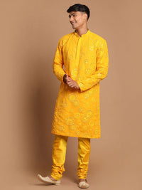 Thumbnail for Shrestha by Vastramay Men's Yellow Georgette Kurta Pyjama Set - Distacart