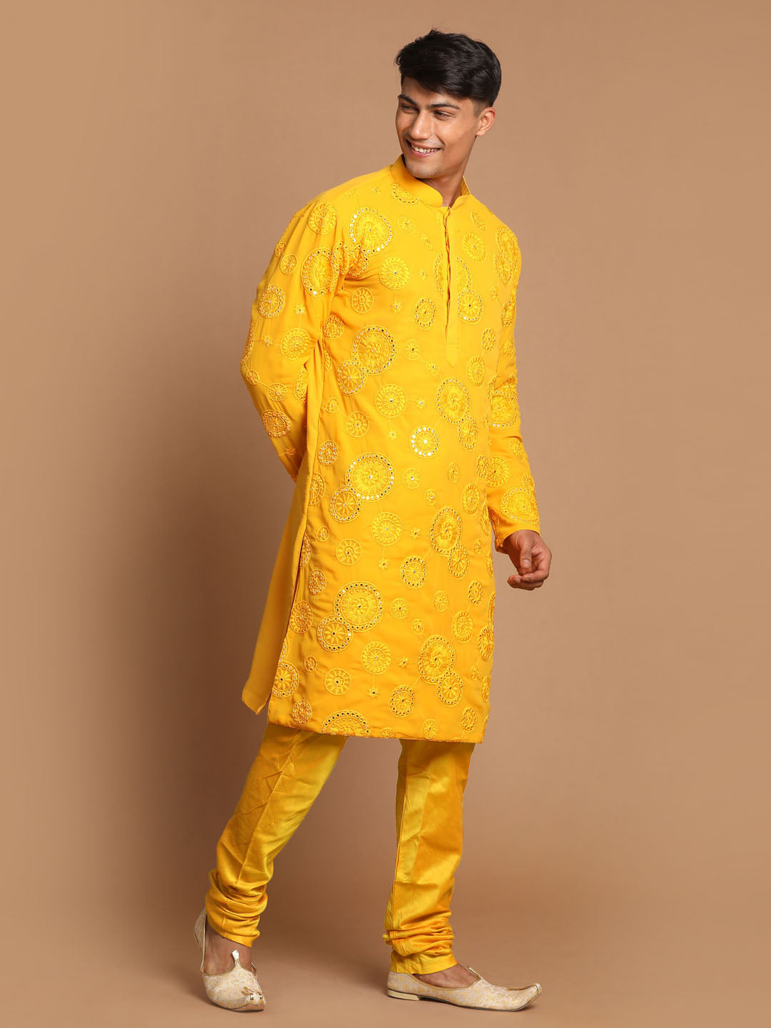 Shrestha by Vastramay Men's Yellow Georgette Kurta Pyjama Set - Distacart