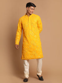 Thumbnail for Shrestha by Vastramay Men's Yellow And Cream Georgette Kurta Pyjama Set - Distacart