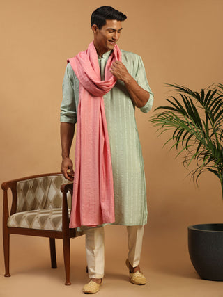Shrestha by Vastramay Men's Green And Cream Cotton Blend Kurta, Pyjama & Dupatta Set - Distacart