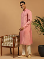 Thumbnail for Shrestha By Vastramay Men's Purple And Cream Cotton Blend Kurta Pyjama Set - Distacart