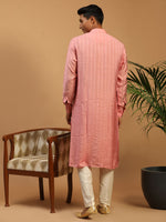 Thumbnail for Shrestha By Vastramay Men's Purple And Cream Cotton Blend Kurta Pyjama Set - Distacart