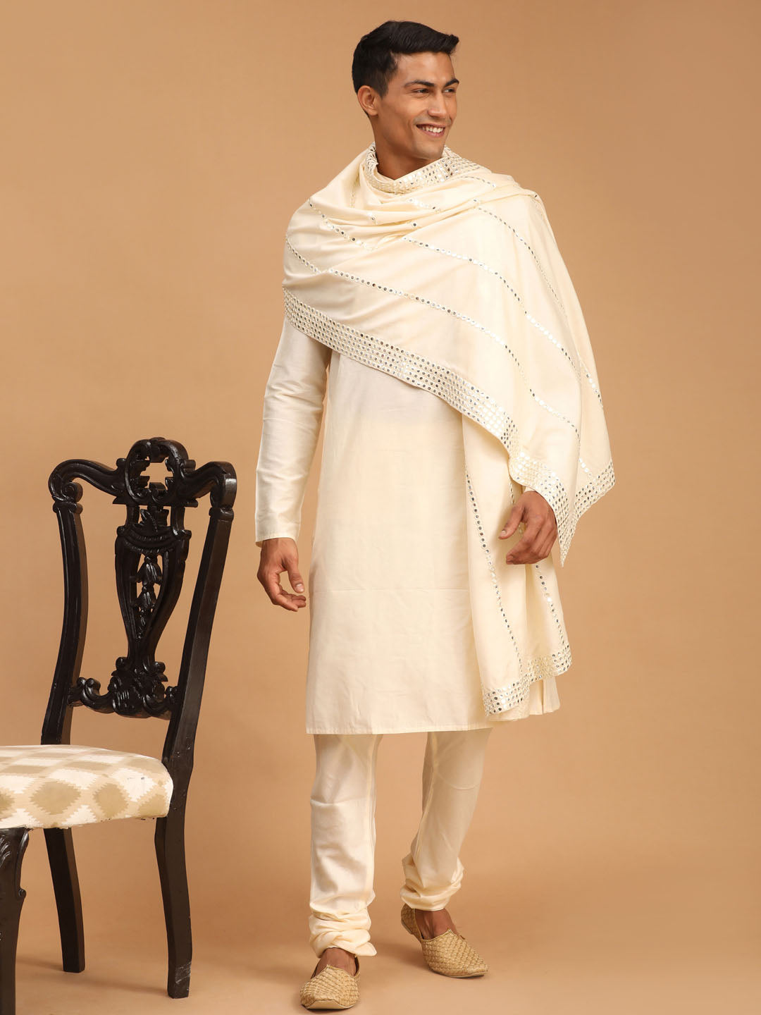 Buy Shrestha By Vastramay Men's Cream Viscose Kurta, Pyjama & Dupatta Set  Online at Best Price