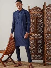Thumbnail for Shrestha by Vastramay Men's Navy Blue Viscose Kurta Pyjama Set - Distacart