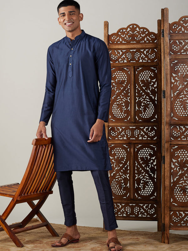 Shrestha by Vastramay Men's Navy Blue Viscose Kurta Pyjama Set - Distacart