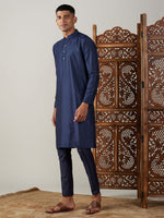 Thumbnail for Shrestha by Vastramay Men's Navy Blue Viscose Kurta Pyjama Set - Distacart