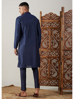 Thumbnail for Shrestha by Vastramay Men's Navy Blue Viscose Kurta Pyjama Set - Distacart