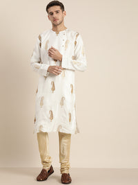 Thumbnail for Shrestha By Vastramay Men's White And Gold Silk Blend Kurta Pyjama Set - Distacart