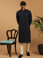 Thumbnail for Vastramay Men's Navy Blue & Cream Cotton Blend Kurta & Pyjama - Distacart