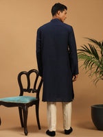 Thumbnail for Vastramay Men's Navy Blue & Cream Cotton Blend Kurta & Pyjama - Distacart