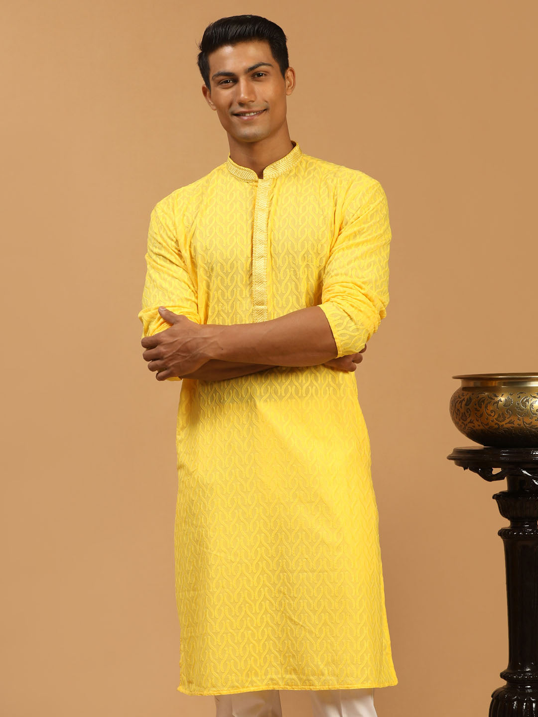 Shrestha by Vastramay Men's Yellow Cotton Kurta - Distacart