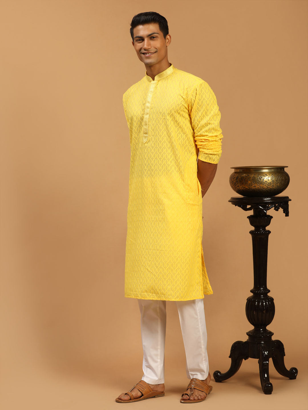 Shrestha by Vastramay Men's Yellow Cotton Kurta & Pyjama - Distacart