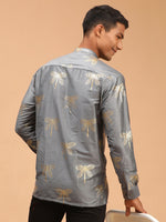 Thumbnail for Vastramay Men's Grey Viscose Ethnic Shirt - Distacart