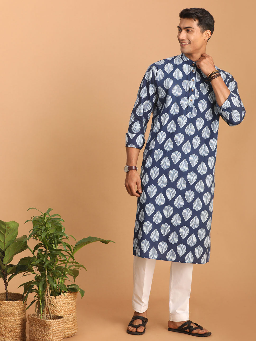 Shvaas By Vastramay Men's Indigo Blue Cotton Kurta Pyjama Set - Distacart