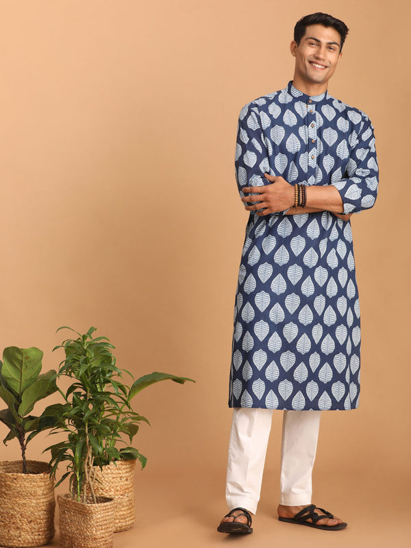 Shvaas by Vastramay Men's Indigo Blue Cotton Kurta Pyjama Set - Distacart