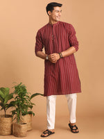 Thumbnail for Shvaas by Vastramay Men's Maroon And White Cotton Kurta Pyjama Set - Distacart