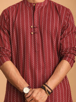 Thumbnail for Shvaas by Vastramay Men's Maroon And White Cotton Kurta Pyjama Set - Distacart