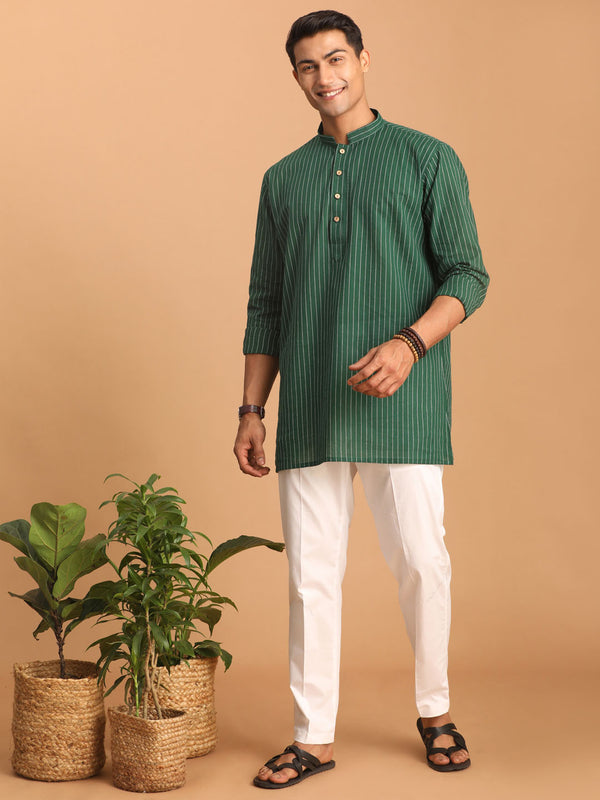 Shvaas by Vastramay Men's Green And White Cotton Kurta Pyjama Set - Distacart