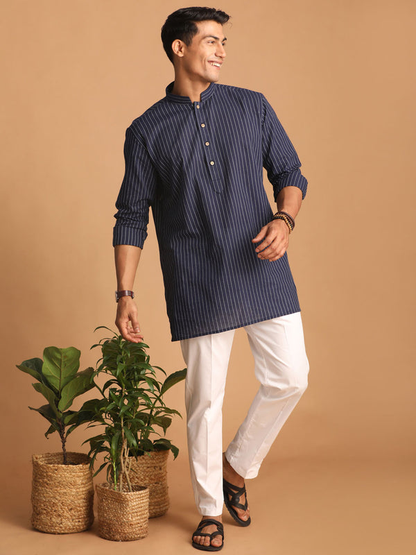 Shvaas by Vastramay Men's Navy Blue And White Cotton Kurta Pyjama Set - Distacart