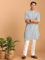 Thumbnail for Shvaas by Vastramay Men's White And Blue Cotton Kurta Pyjama Set - Distacart