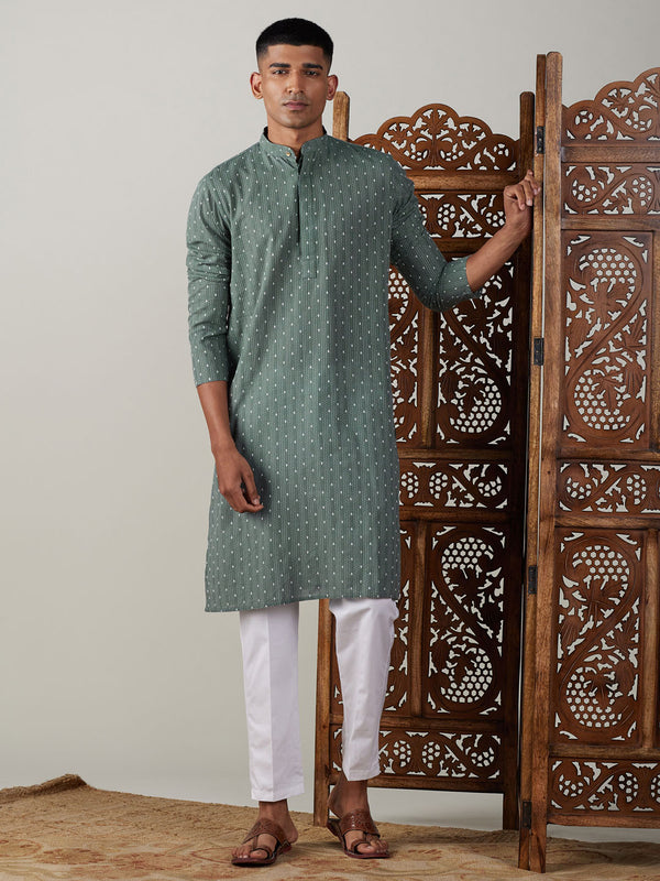 Shvaas by Vastramay Men's Green And White Cotton Kurta Pyjama Set - Distacart