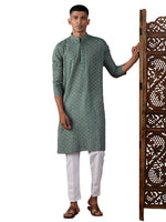 Thumbnail for Shvaas by Vastramay Men's Green And White Cotton Kurta Pyjama Set - Distacart