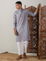 Thumbnail for Shvaas by Vastramay Men's Grey And White Cotton Kurta Pyjama Set - Distacart