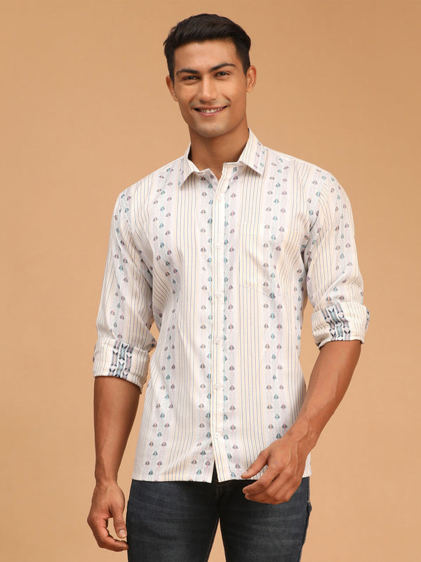 Shvaas by Vastramay Men's Blue And White Cotton Ethnic Shirt - Distacart