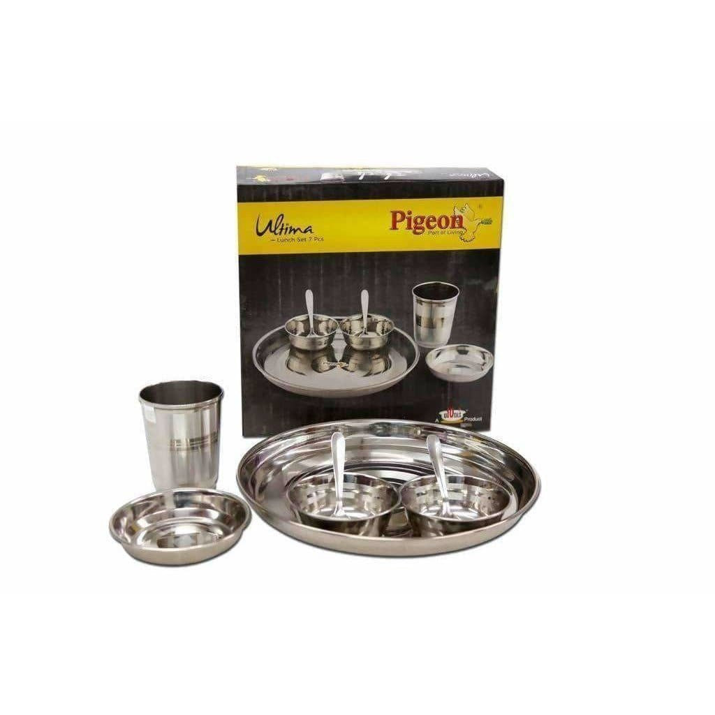Pigeon Ultimate Lunch Thali Set With Bowls , Glasses and Spoons - 7 Pieces - Distacart