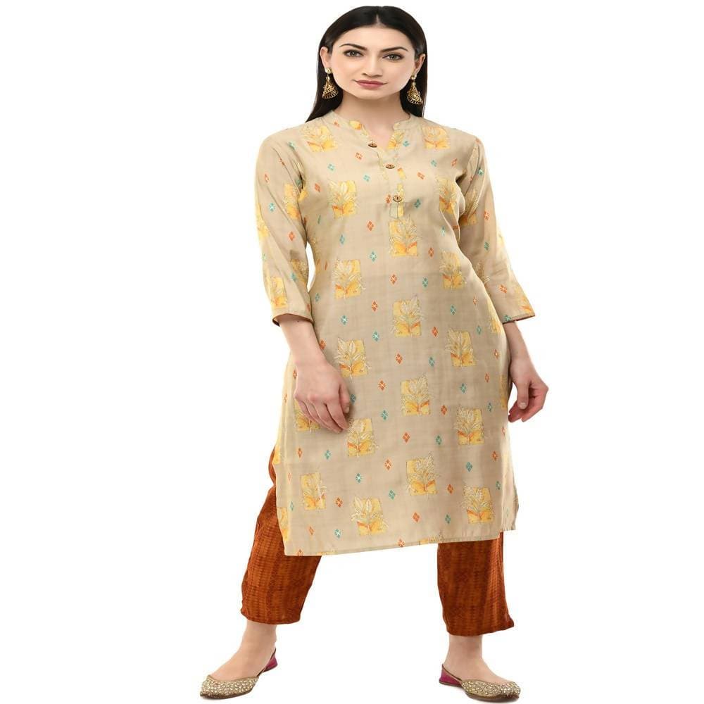 Lagi Women's Orange Printed Straight Kurta & Pant (MC45B)
