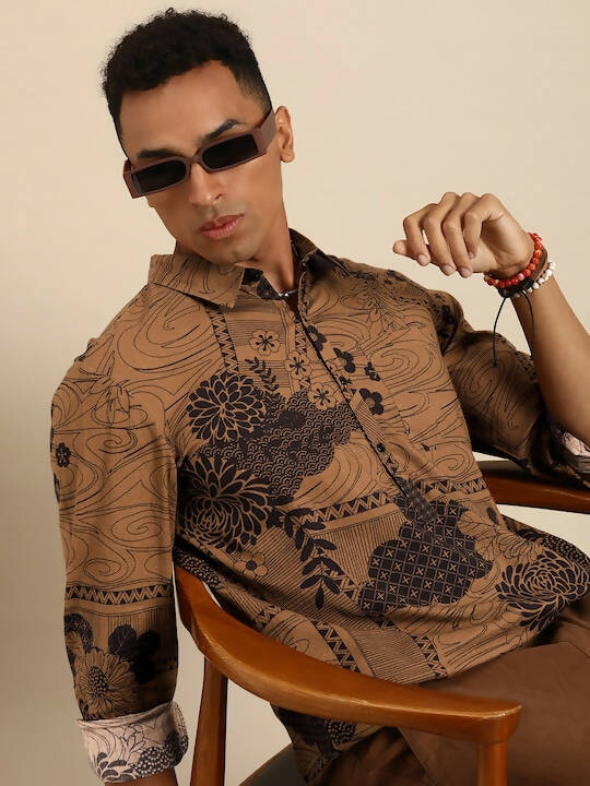 Brown Men Pure Cotton Relaxed Floral Opaque Printed Casual Shirt - Mahotsav - Distacart