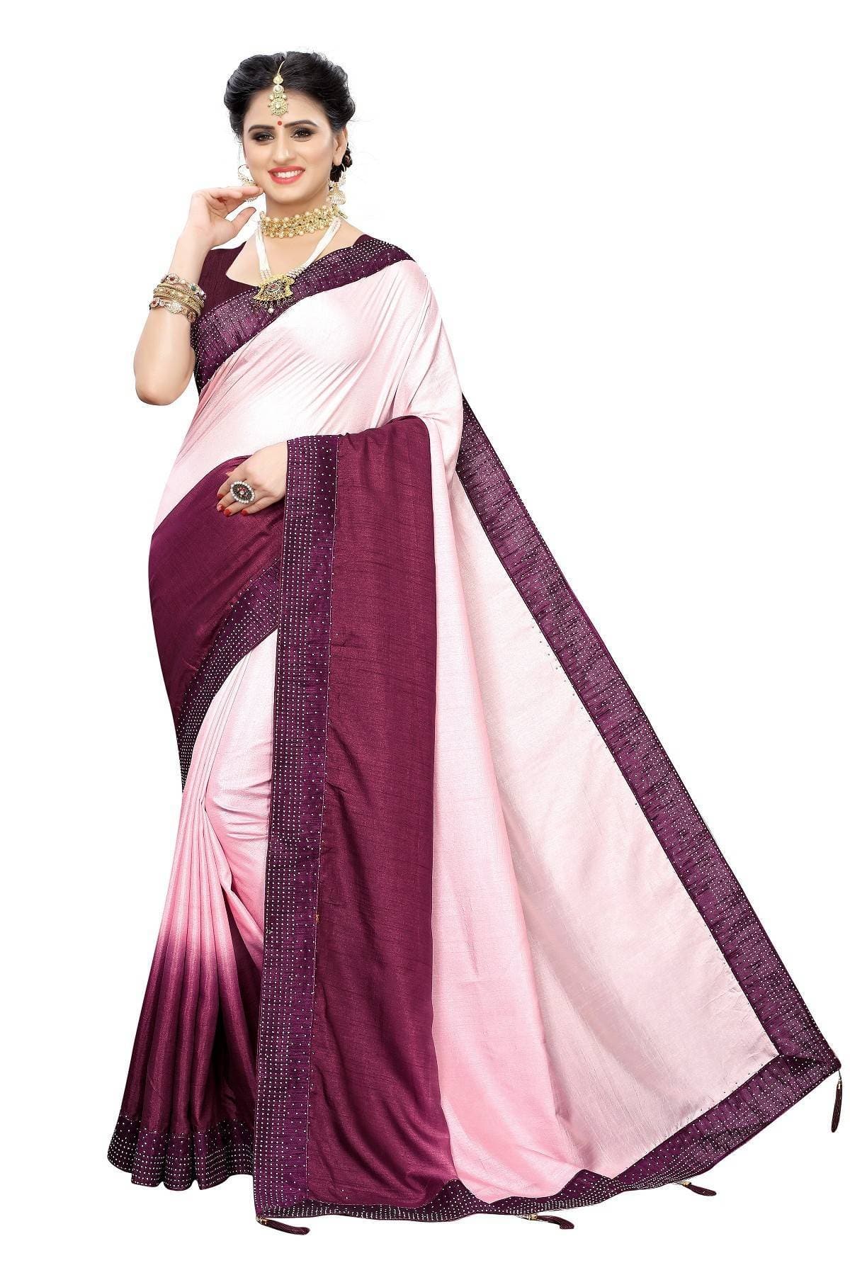 Vamika Wine Red Sana Silk Stone Work Saree