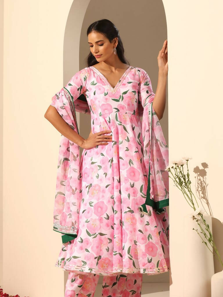 Pomcha Jaipur Pink Gul Rozi Anarkali Set - Distacart