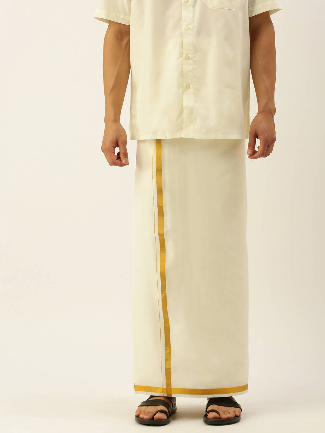 Ramraj Cotton Mens 1/2" Pure Cotton Dhoti Comes With Dhoti And Towel Set - Cream - Distacart