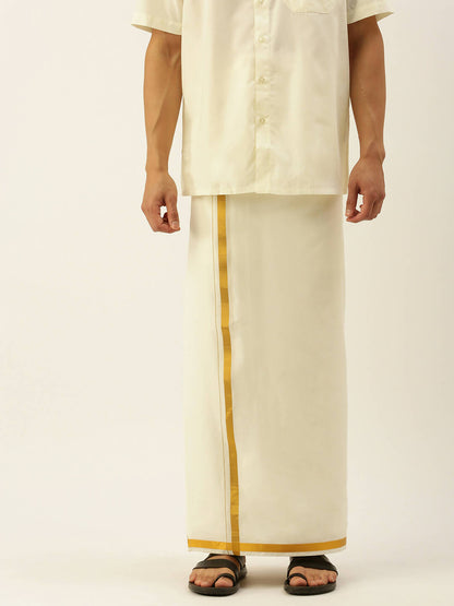 Ramraj Cotton Mens 1/2" Pure Cotton Dhoti Comes With Dhoti And Towel Set - Cream - Distacart