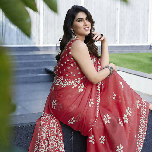 Women's Partywear Designer Peach Chinon Shiffon Fancy Saree - Dyuti - Distacart