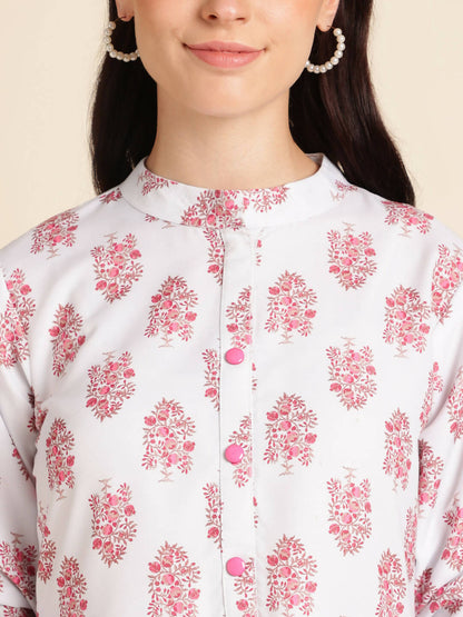 White Poly Rayon Digital Printed A-line Top - Tarini - Distacart
